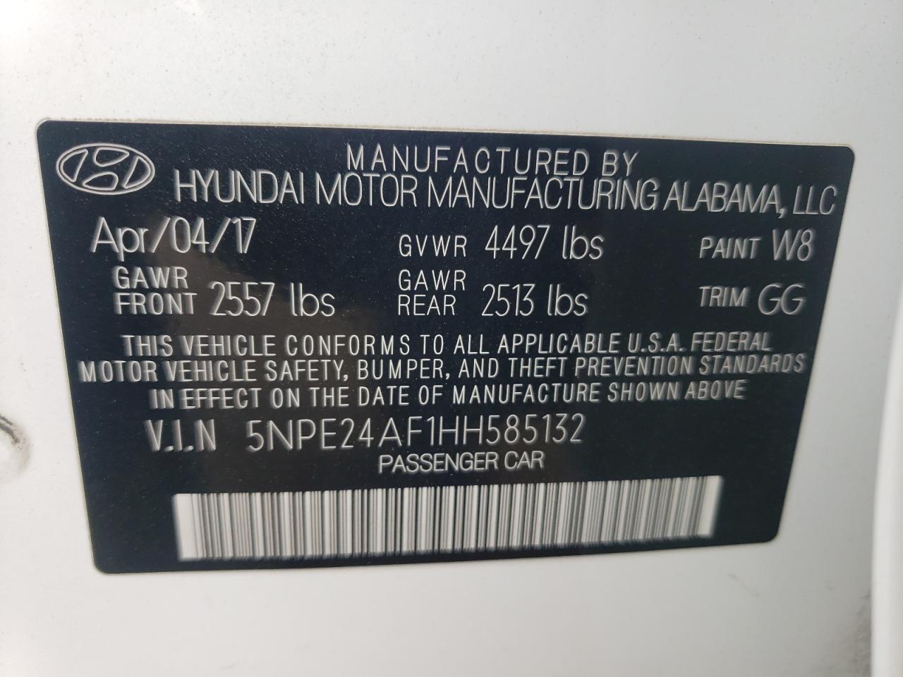 2017 Hyundai Sonata Se vin: 5NPE24AF1HH585132