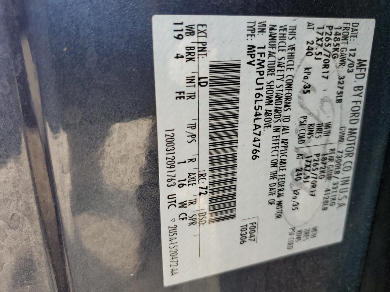 1FMPU16L54LA74766 2004 Ford Expedition Xlt