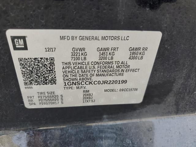 2018 Chevrolet Tahoe C1500 Premier VIN: 1GNSCCKC0JR220199 Lot: 61137644