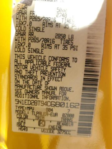 2004 Nissan Xterra Xe VIN: 5N1ED28T94C680162 Lot: 56313804