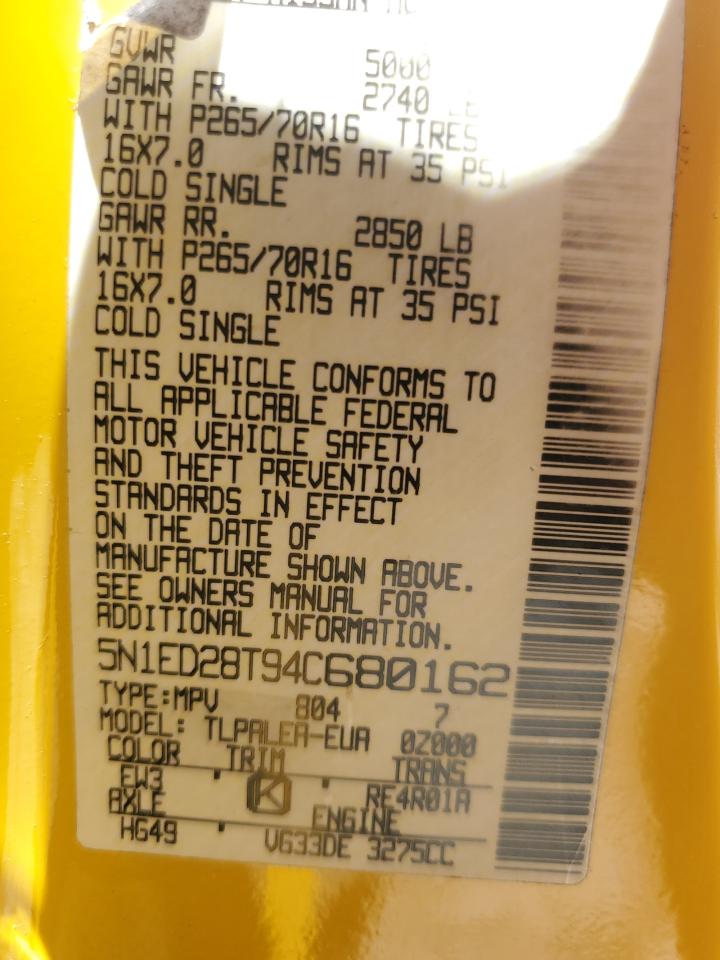 5N1ED28T94C680162 2004 Nissan Xterra Xe