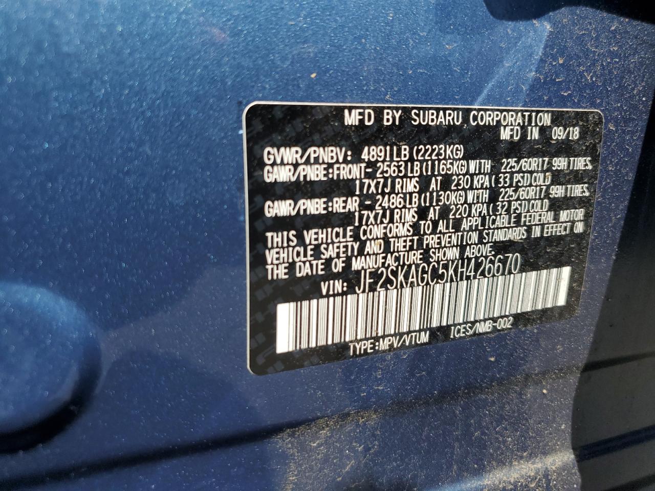 JF2SKAGC5KH426670 2019 Subaru Forester Premium