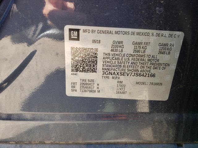 2018 Chevrolet Equinox Lt VIN: 3GNAXSEV7JS642166 Lot: 54366374