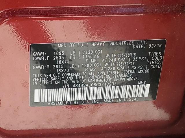 2016 Subaru Outback 2.5I Limited VIN: 4S4BSALC8G3313235 Lot: 56924284