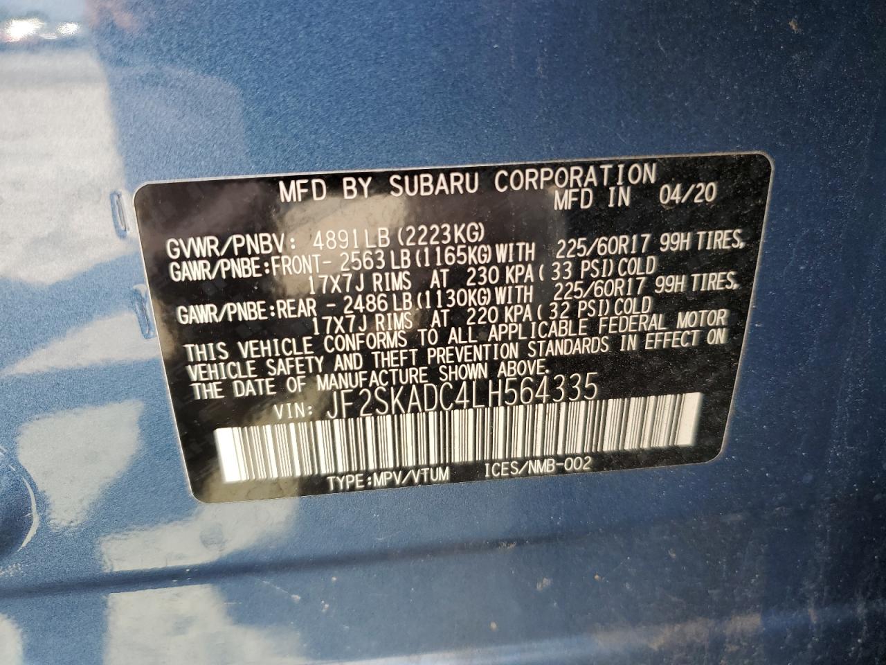 JF2SKADC4LH564335 2020 Subaru Forester