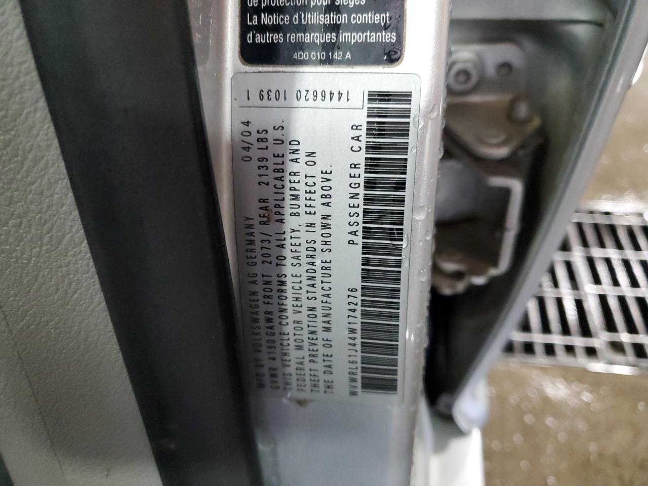 WVWRL61J44W174276 2004 Volkswagen Jetta Gl