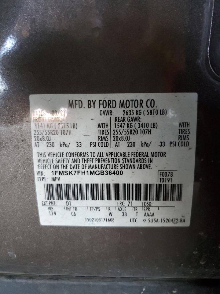 1FMSK7FH1MGB36400 2021 Ford Explorer Limited