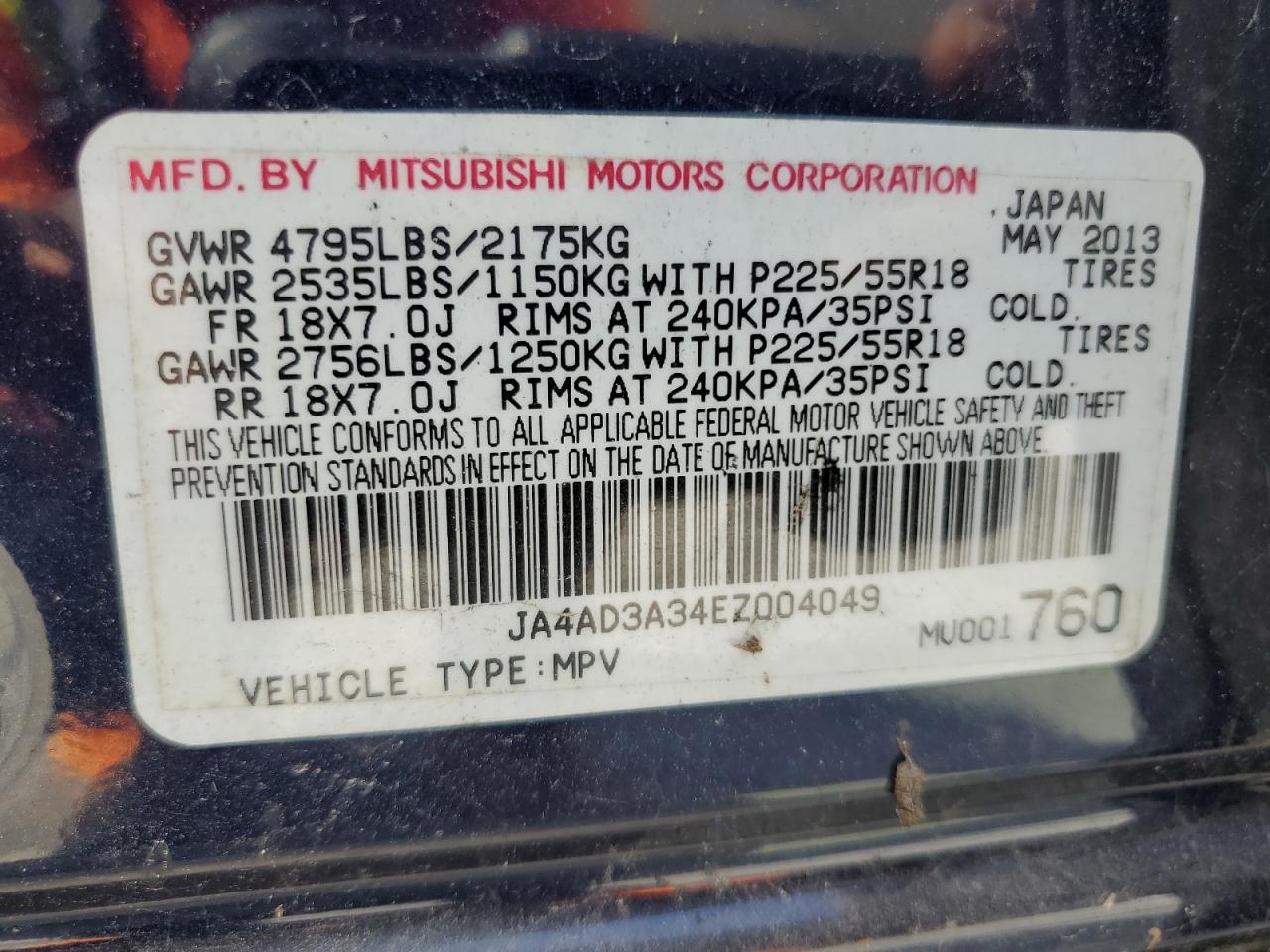 JA4AD3A34EZ004049 2014 Mitsubishi Outlander Se