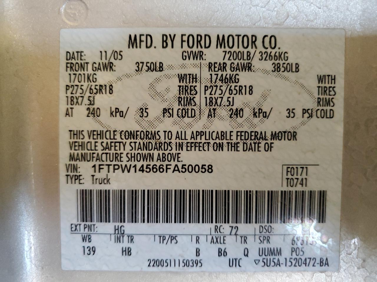 1FTPW14566FA50058 2006 Ford F150 Supercrew