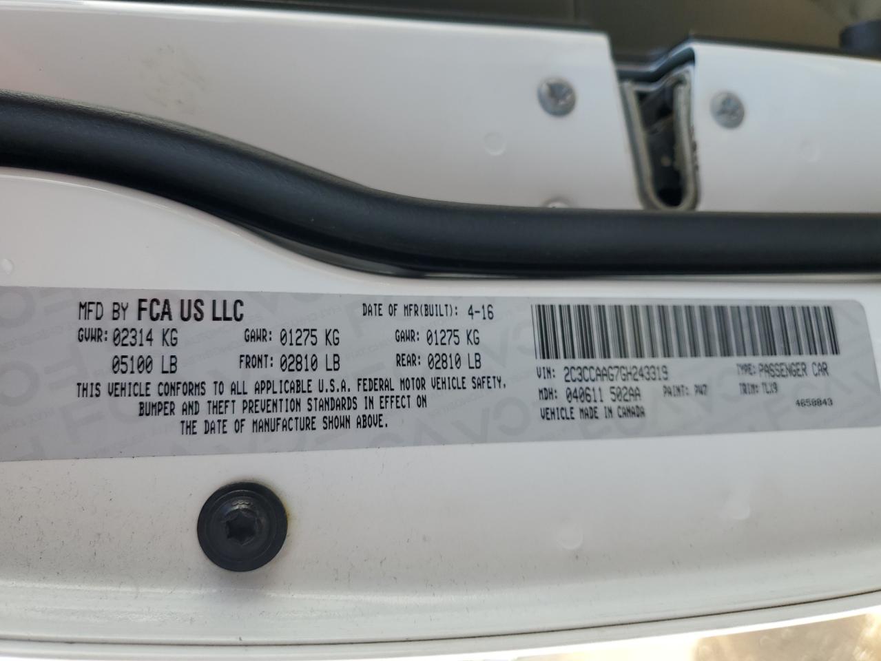 2C3CCAAG7GH243319 2016 Chrysler 300 Limited