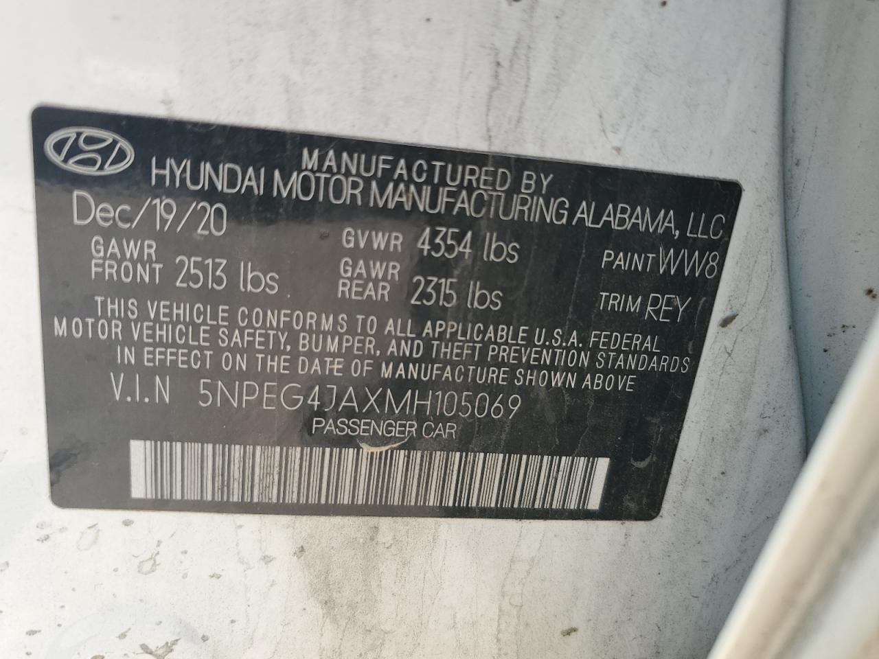 5NPEG4JAXMH105069 2021 Hyundai Sonata Se