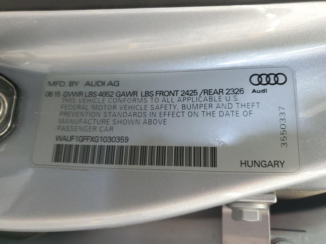 WAUF1GFFXG1030359 2016 Audi S3 Prestige