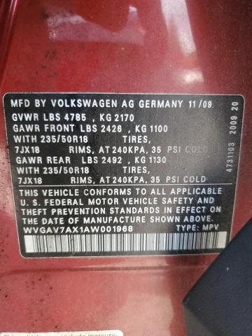 2010 Volkswagen Tiguan S VIN: WVGAV7AX1AW001968 Lot: 60704074