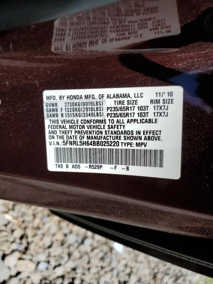 5FNRL5H64BB025220 2011 Honda Odyssey Exl