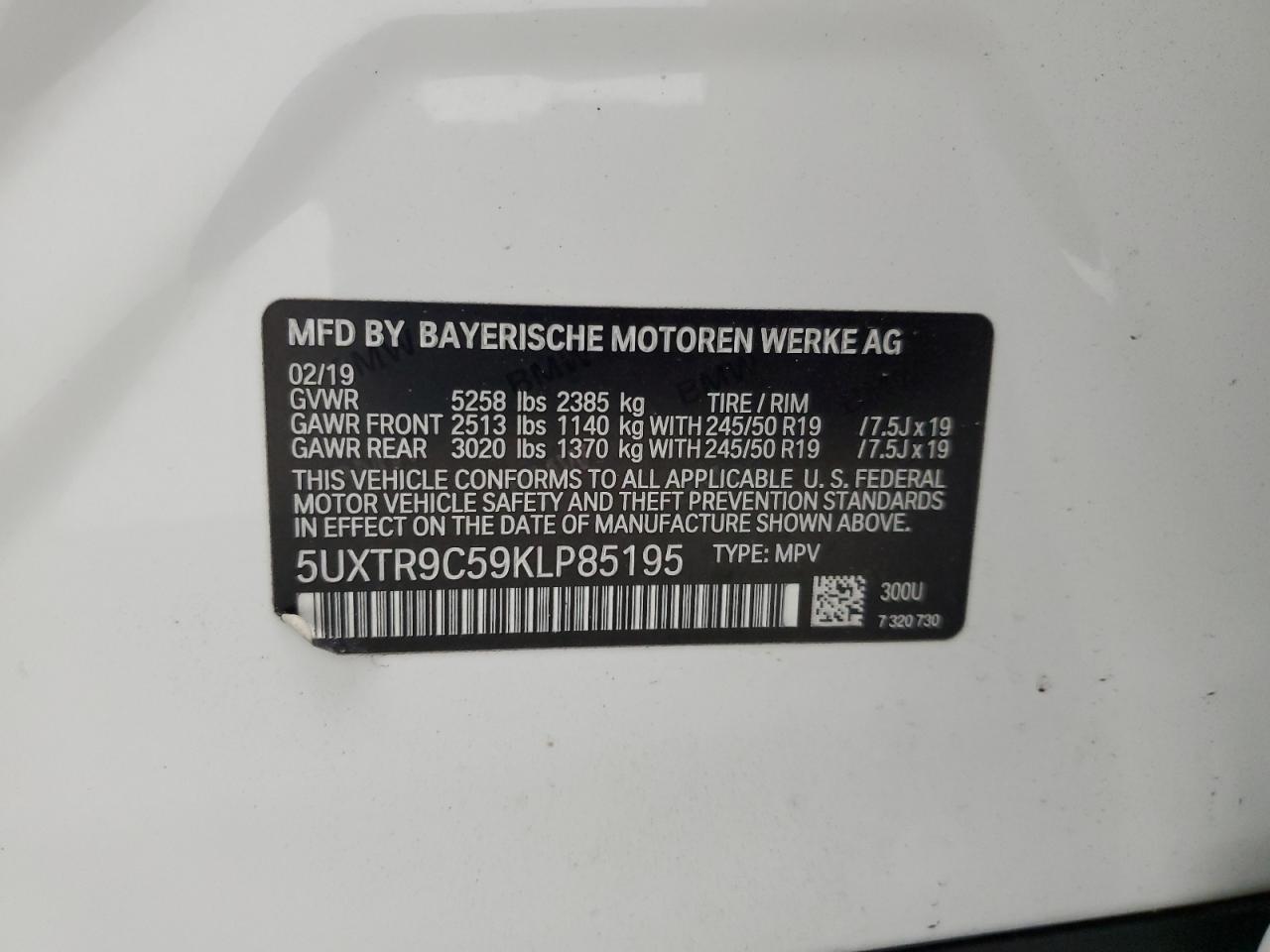 5UXTR9C59KLP85195 2019 BMW X3 xDrive30I