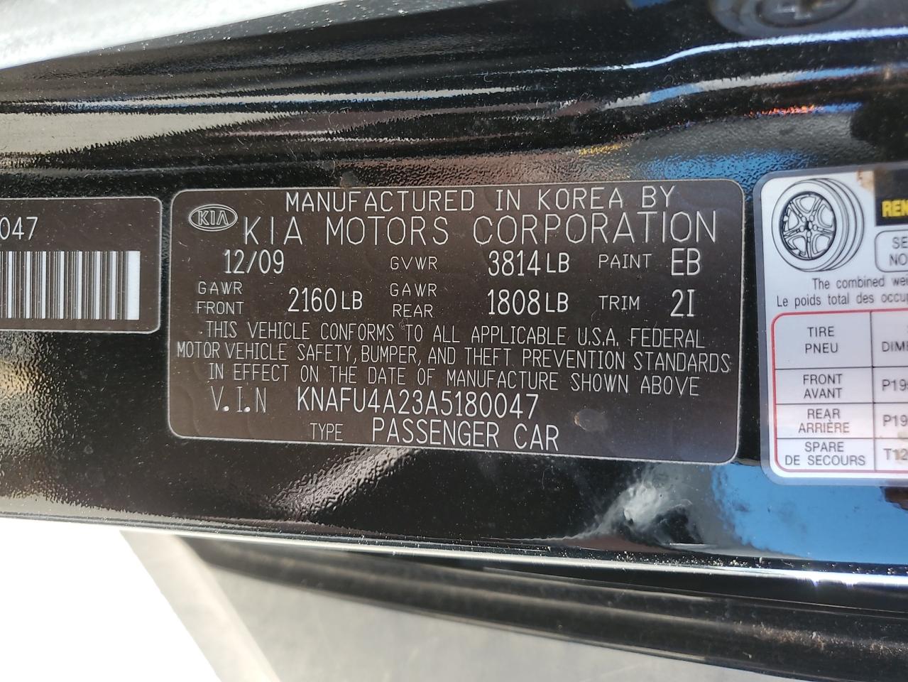 KNAFU4A23A5180047 2010 Kia Forte Ex