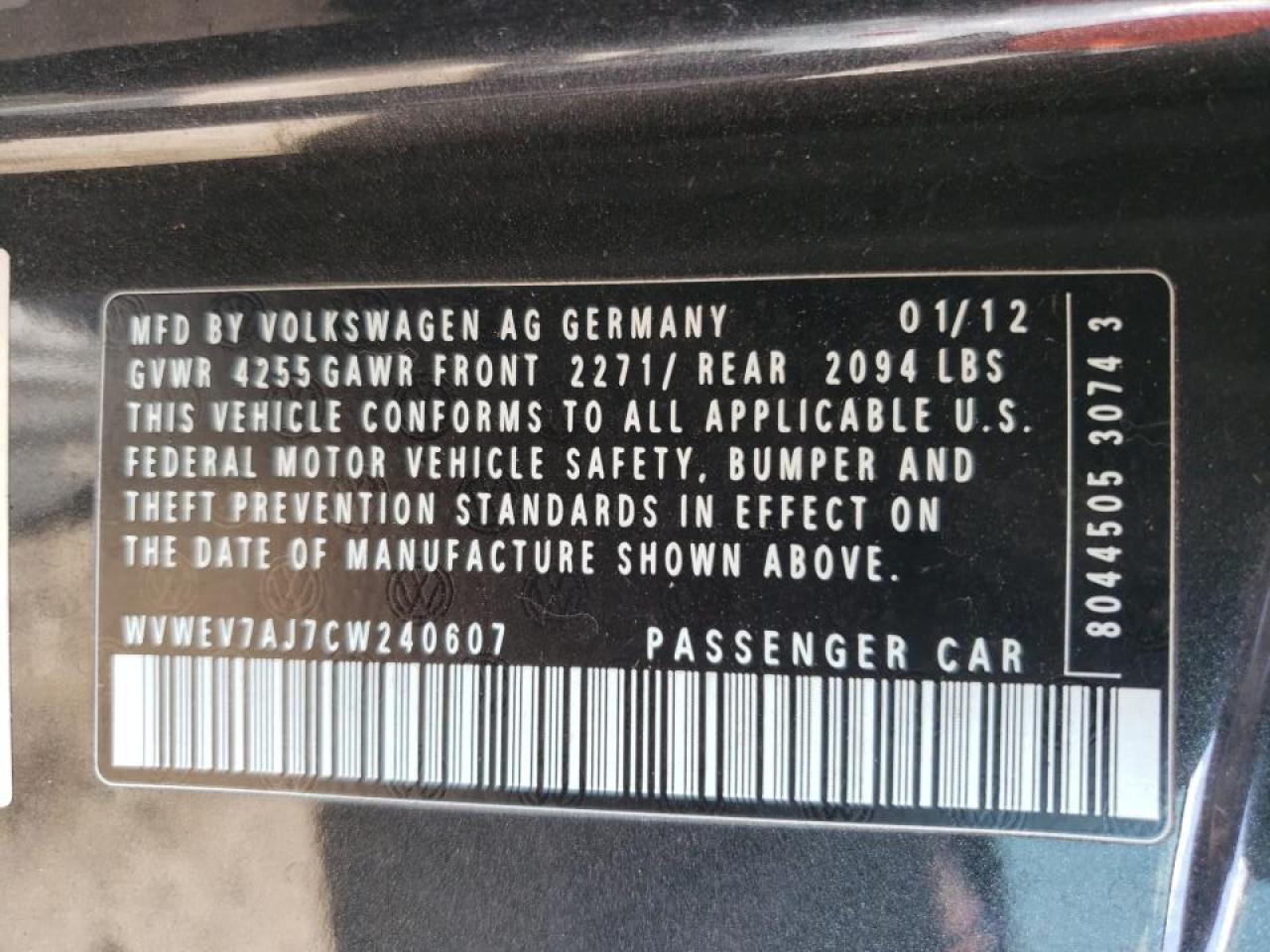 WVWEV7AJ7CW240607 2012 Volkswagen Gti