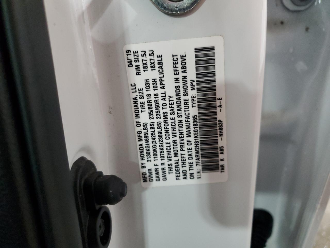 7FARW2H81KE018365 2019 Honda Cr-V Exl