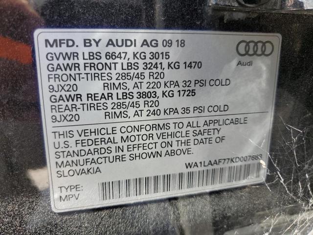 2019 Audi Q7 Premium Plus VIN: WA1LAAF77KD007683 Lot: 60616534