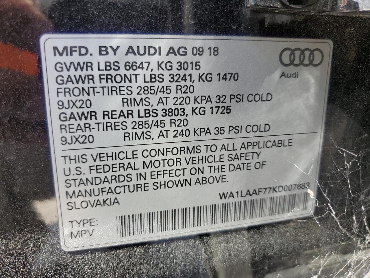 WA1LAAF77KD007683 2019 Audi Q7 Premium Plus