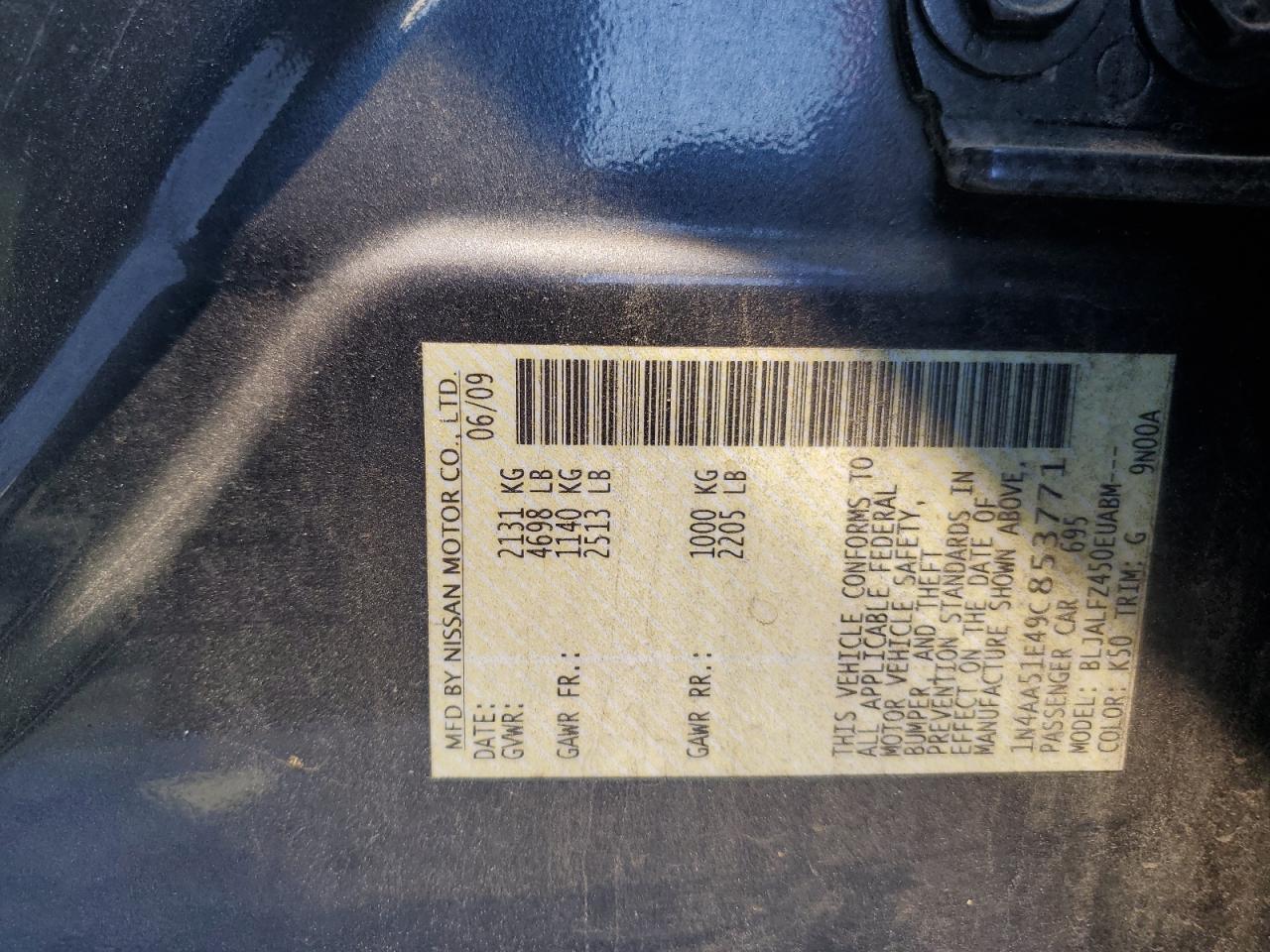 1N4AA51E49C853771 2009 Nissan Maxima S