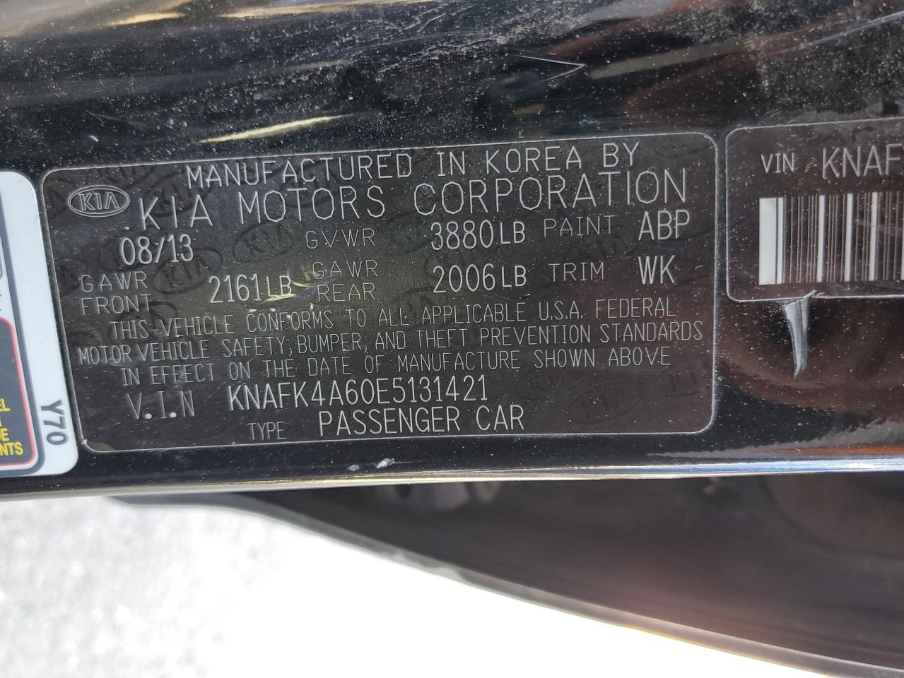 KNAFK4A60E5131421 2014 Kia Forte Lx