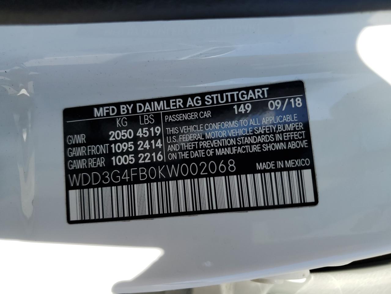 WDD3G4FB0KW002068 2019 Mercedes-Benz A 220 4Matic