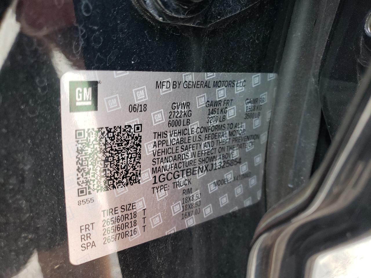 1GCGTBENXJ1325854 2018 Chevrolet Colorado