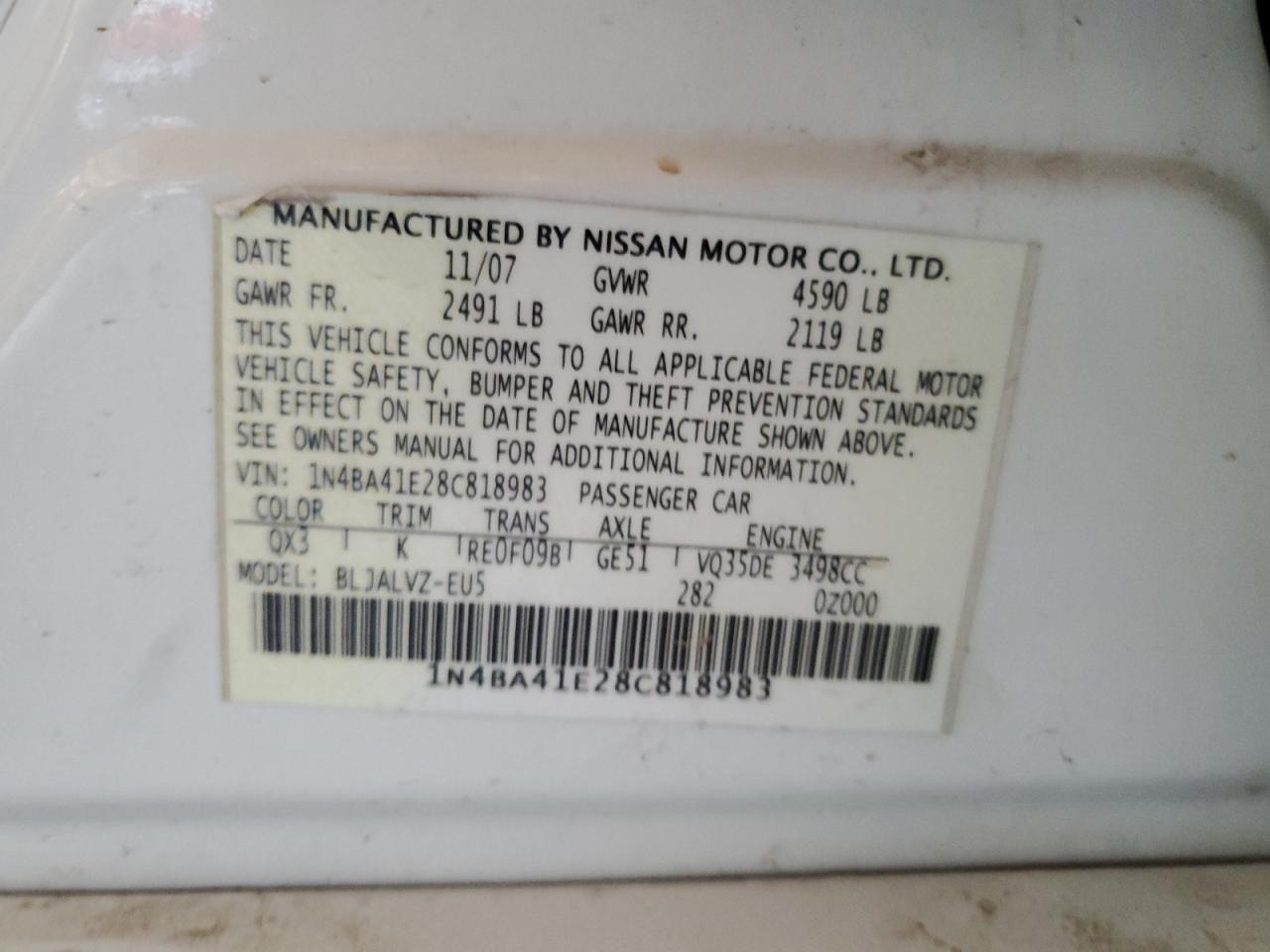 1N4BA41E28C818983 2008 Nissan Maxima Se