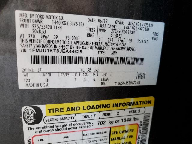 2018 Ford Expedition Limited VIN: 1FMJU1KT8JEA44625 Lot: 57559464