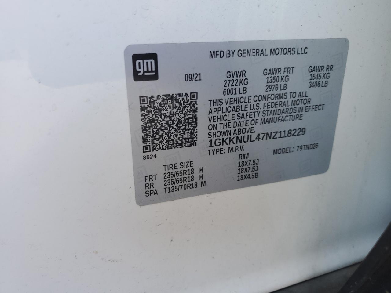 1GKKNUL47NZ118229 2022 GMC Acadia Slt