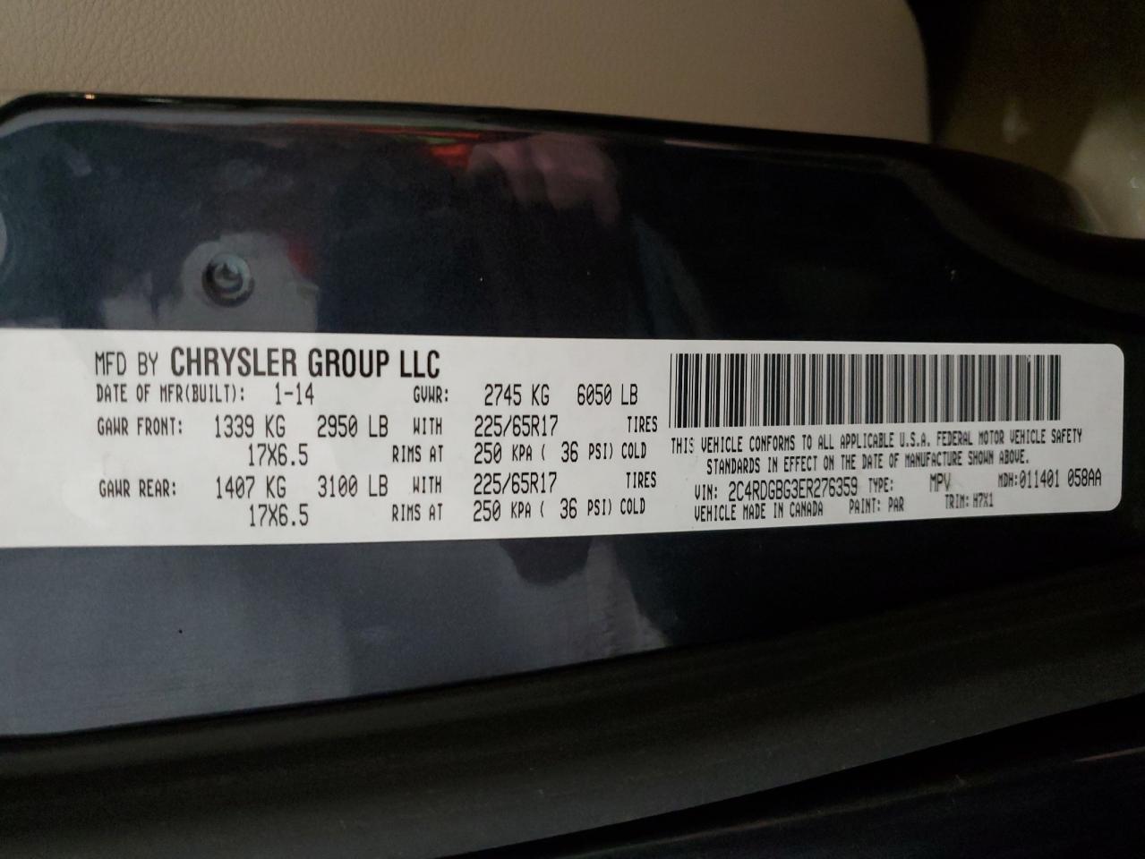2C4RDGBG3ER276359 2014 Dodge Grand Caravan Se