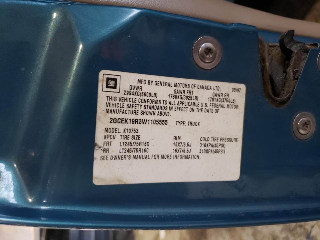 2GCEK19R3W1105555 1998 Chevrolet Gmt-400 K1500