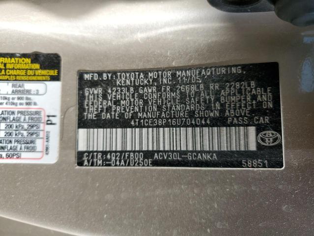 2006 Toyota Camry Solara Se VIN: 4T1CE38P16U704044 Lot: 58505904