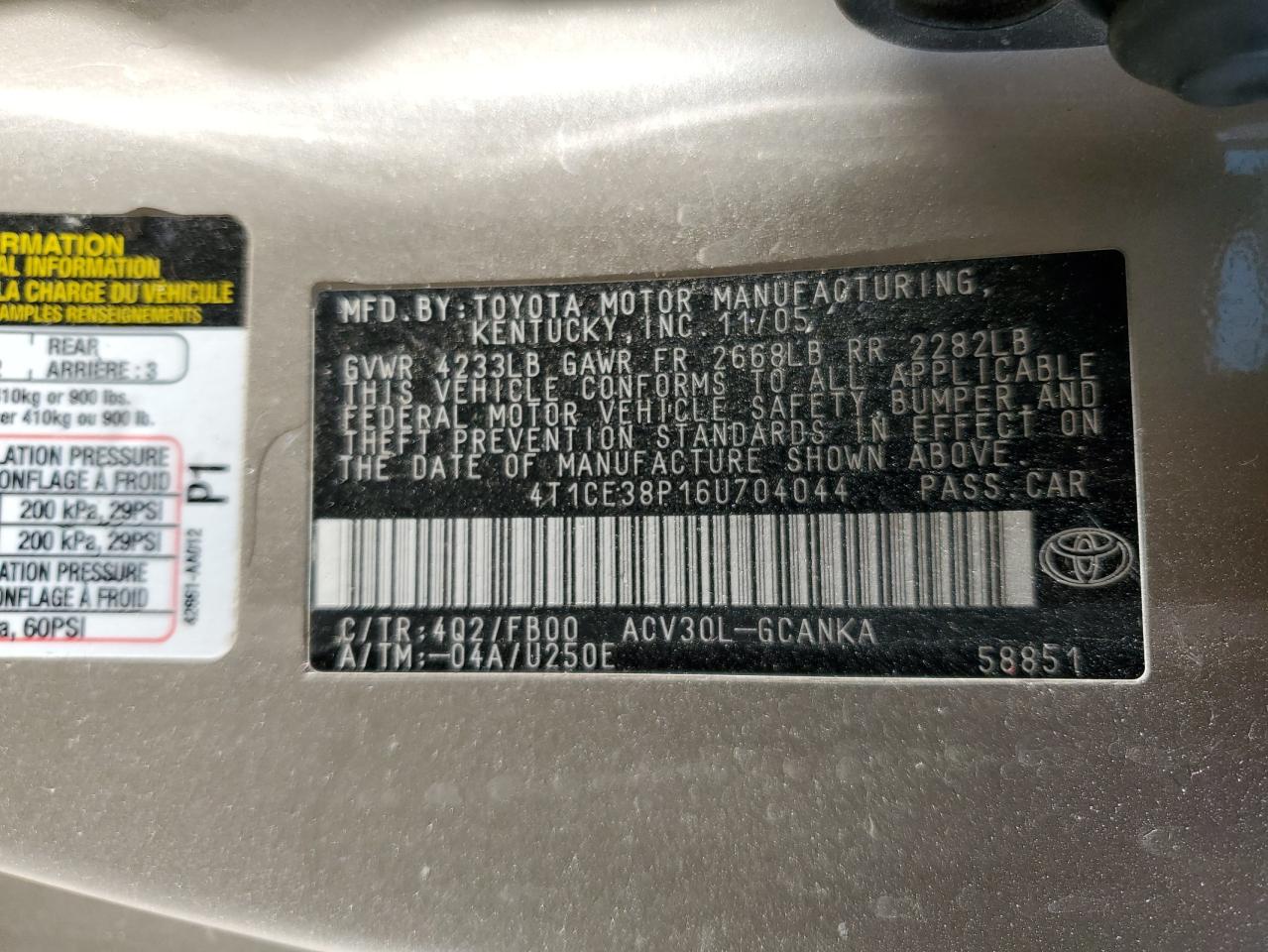 4T1CE38P16U704044 2006 Toyota Camry Solara Se