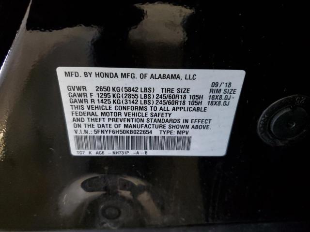 2019 Honda Pilot Exl VIN: 5FNYF6H50KB022654 Lot: 59984094