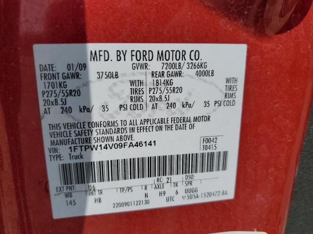 2009 Ford F150 Supercrew VIN: 1FTPW14V09FA46141 Lot: 57397554