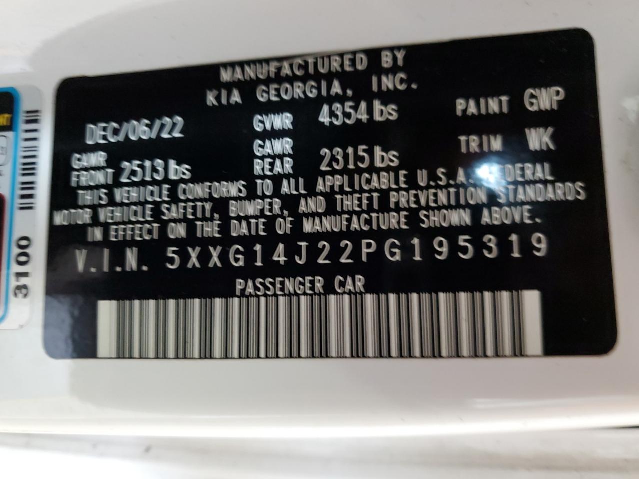 5XXG14J22PG195319 2023 Kia K5 Lxs