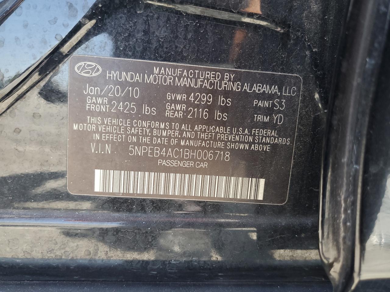 5NPEB4AC1BH006718 2011 Hyundai Sonata Gls