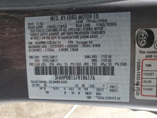 2007 Ford Fusion Sel VIN: 3FAHP08157R186176 Lot: 57415174