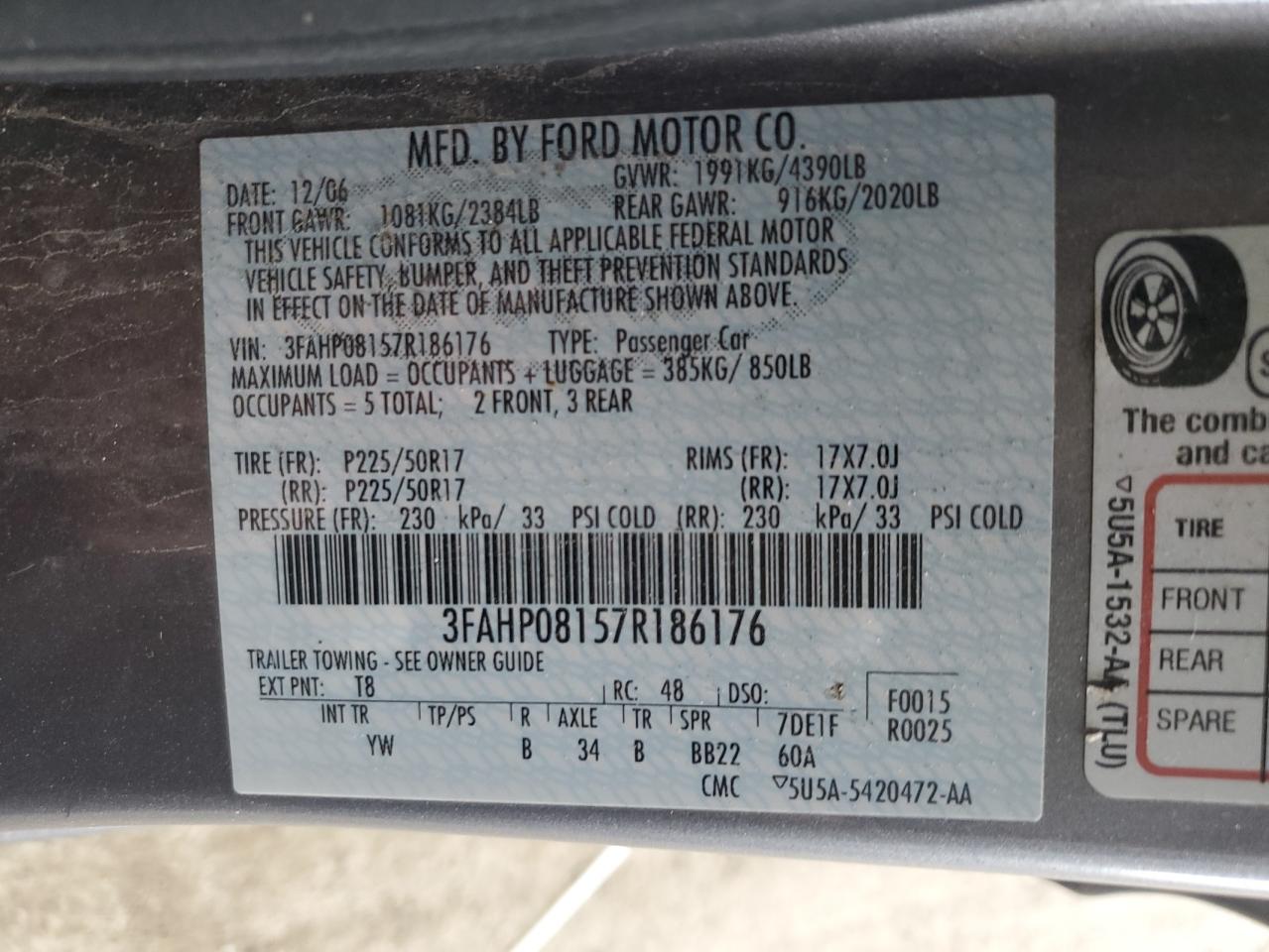 3FAHP08157R186176 2007 Ford Fusion Sel