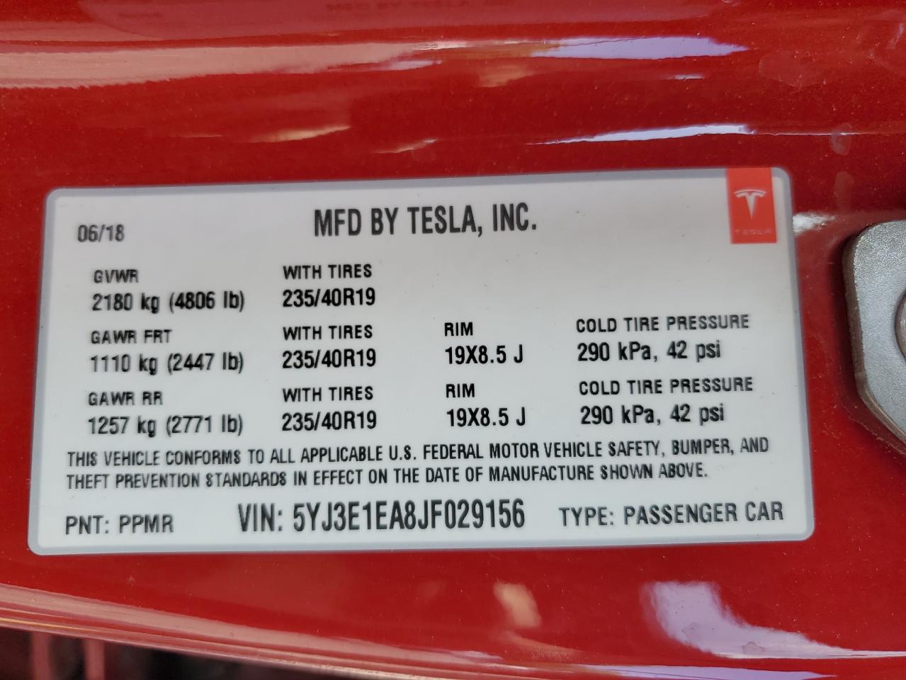 5YJ3E1EA8JF029156 2018 Tesla Model 3