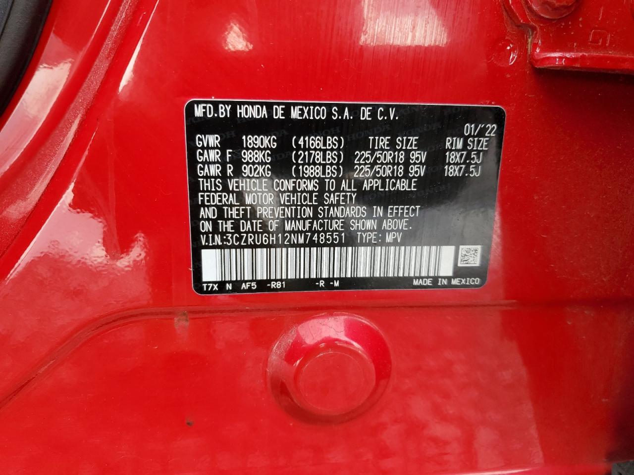 3CZRU6H12NM748551 2022 Honda Hr-V Sport