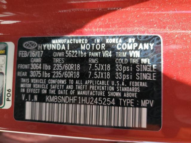 KM8SNDHF1HU245254 2017 Hyundai Santa Fe Se