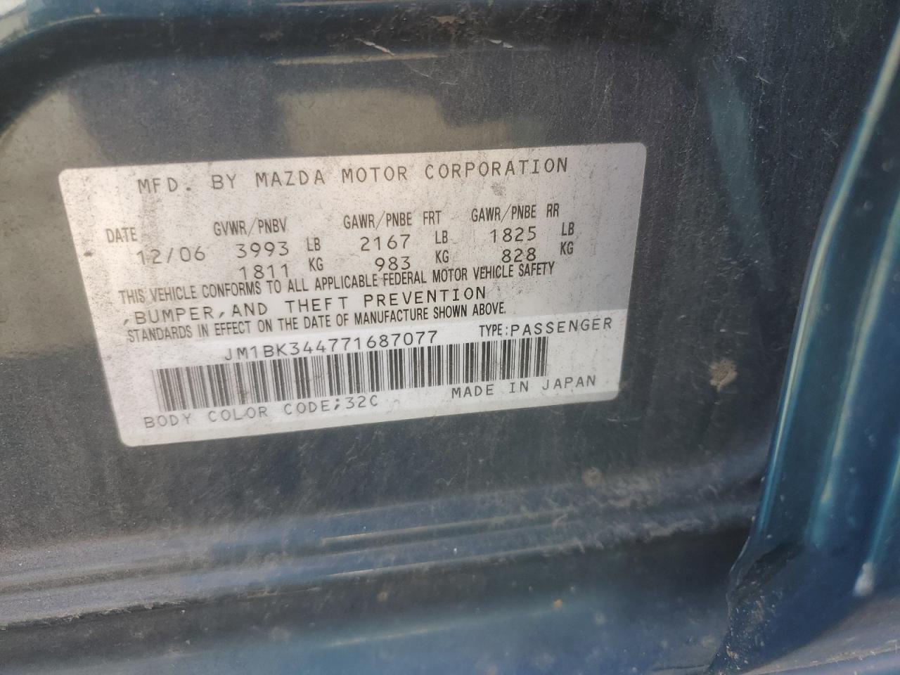 JM1BK344771687077 2007 Mazda 3 Hatchback