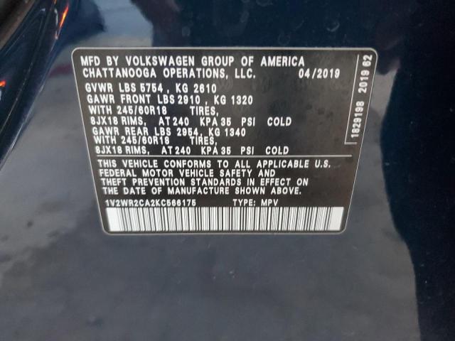 2019 Volkswagen Atlas Se VIN: 1V2WR2CA2KC566175 Lot: 58956134
