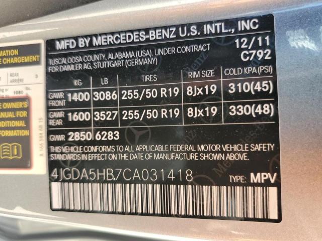 2012 Mercedes-Benz Ml 350 4Matic VIN: 4JGDA5HB7CA031418 Lot: 58009934