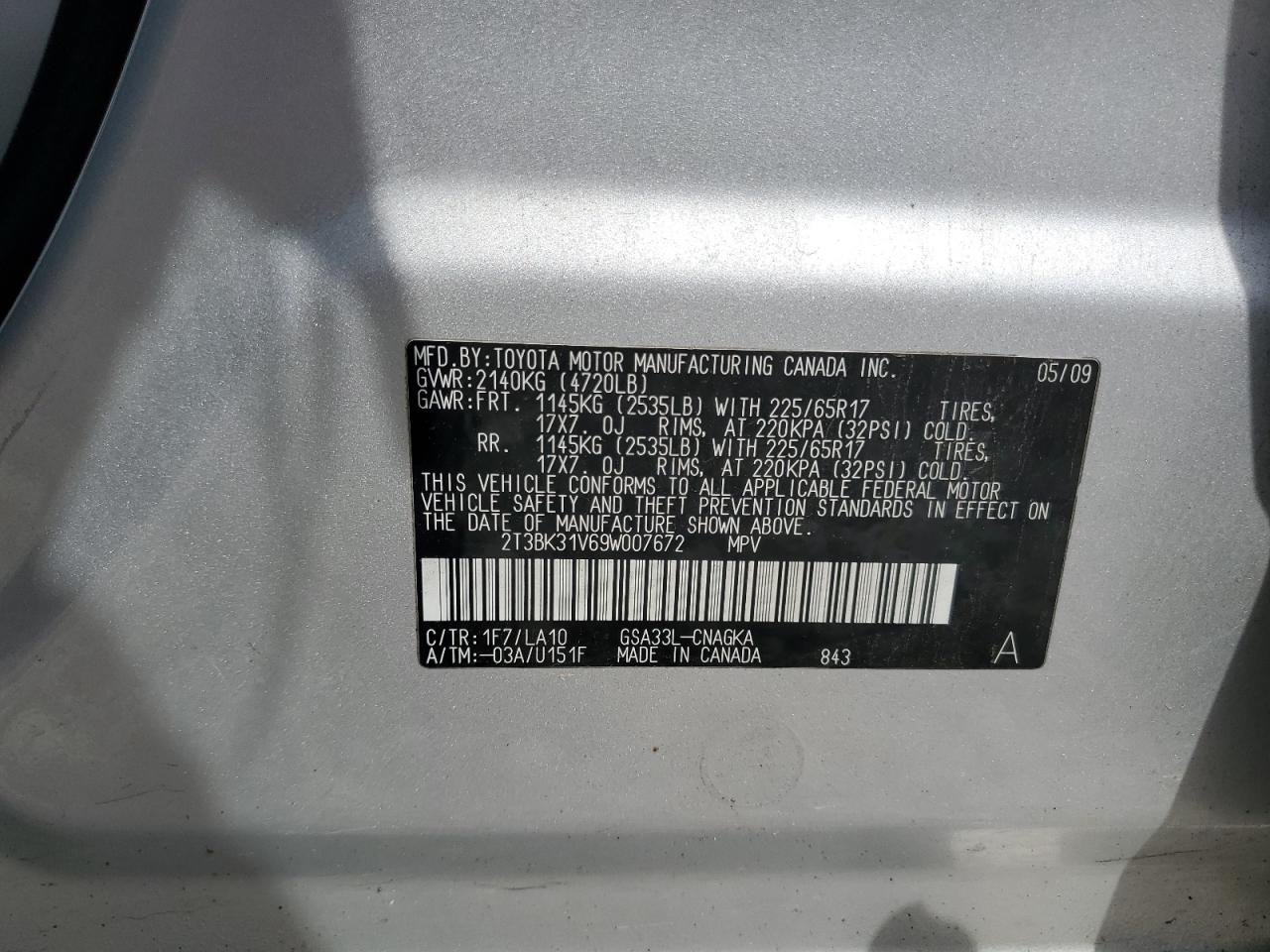 2T3BK31V69W007672 2009 Toyota Rav4 Limited