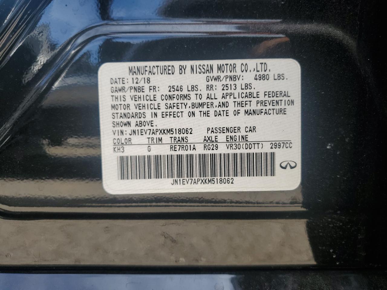 JN1EV7APXKM518062 2019 Infiniti Q50 Luxe