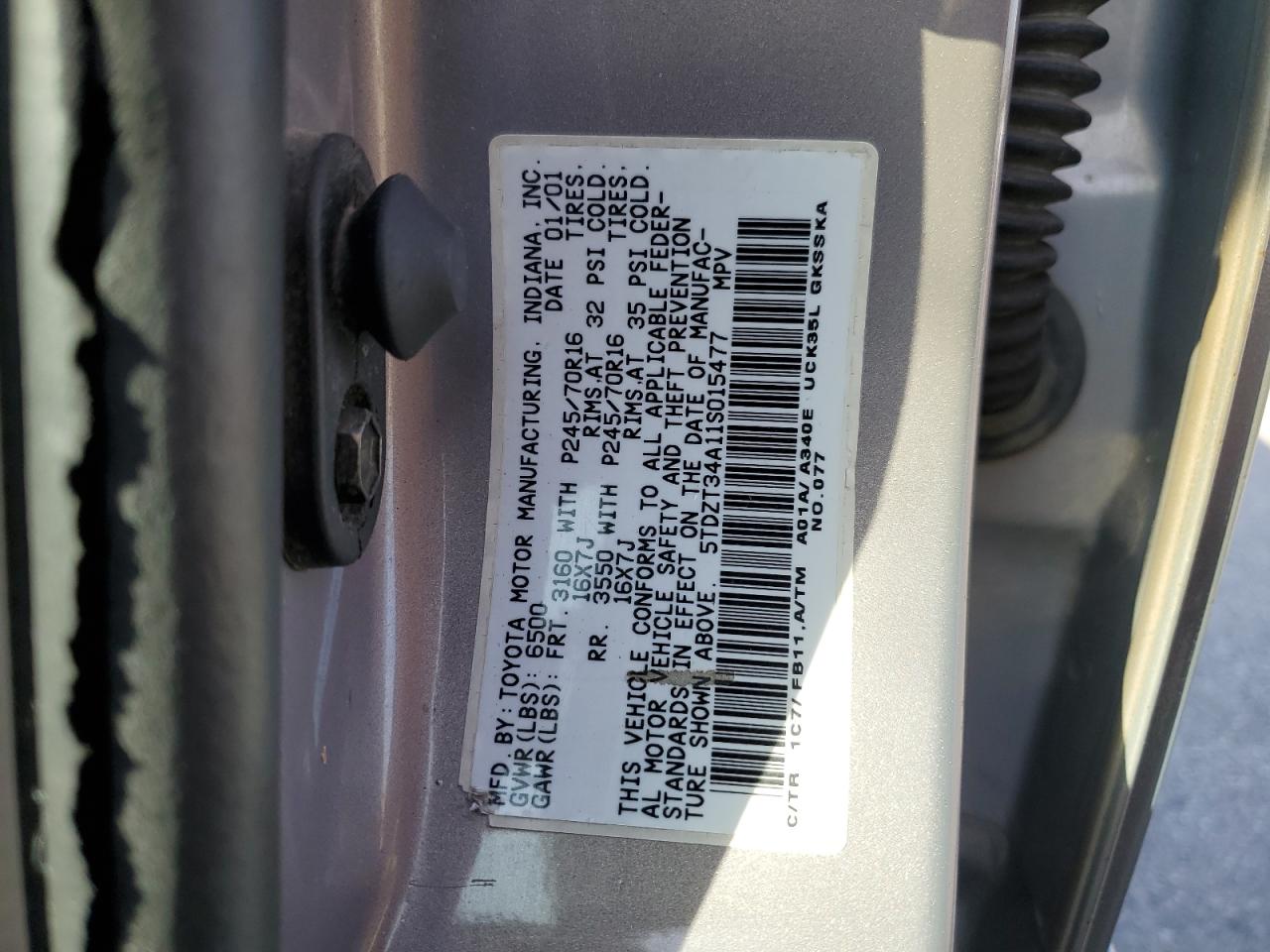 5TDZT34A11S015477 2001 Toyota Sequoia Sr5